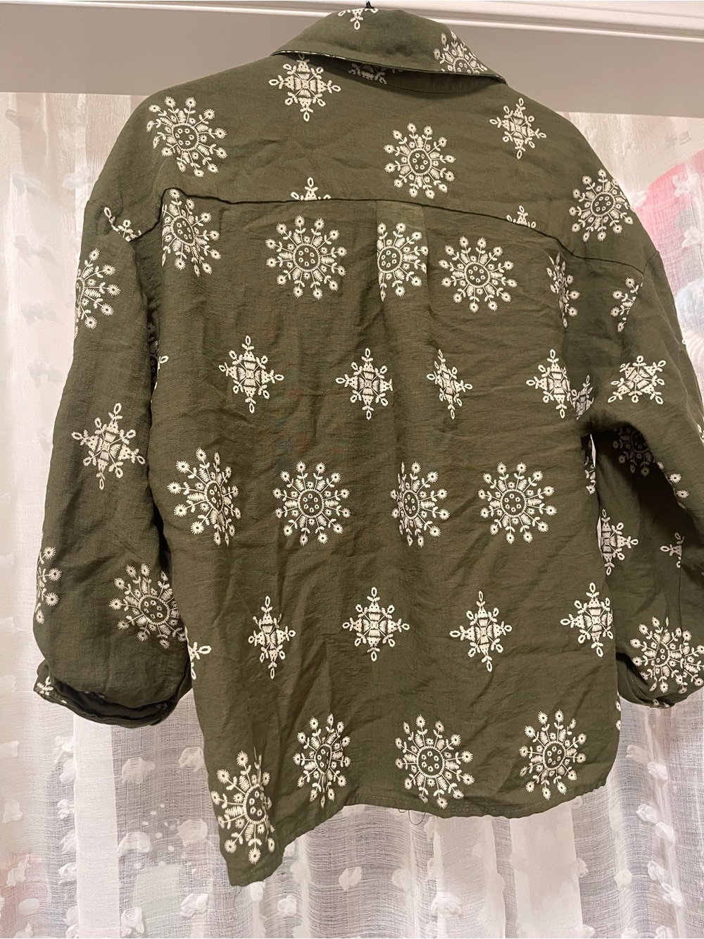 Sundry Olive Green Printed Button-Up Shirt with White Medallions - Picture 6 of 6